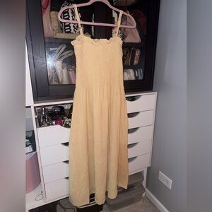 H&M Light Yellow Smoked detailed Dress, Summer Dress, Butter Yellow Dress